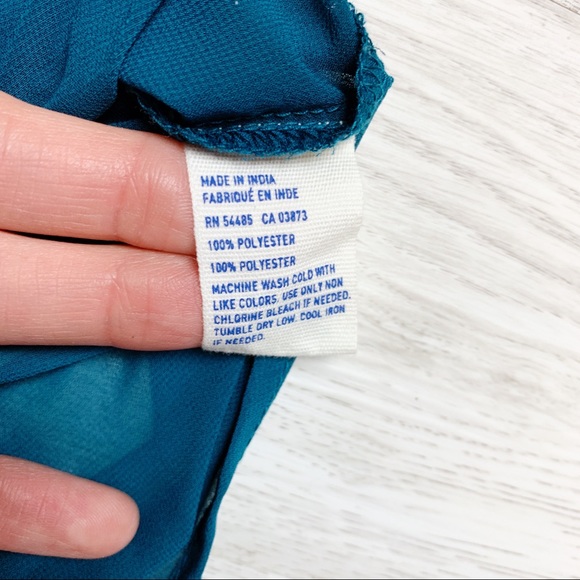 American Eagle Sheer Dark Teal Button Down Blouse - Picture 7 of 7